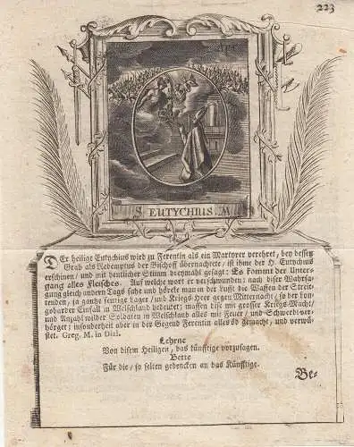 Sankt Eutychius  15. April christlicher Märtyrer Orig Kupferstich um 1750