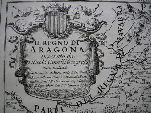 Spanien Aragon Copperplate map Nicolo Cantelli 1696 Espana 