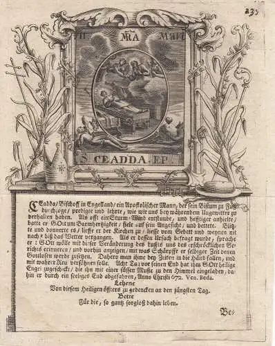 Sankt Ceadda 2. März englischer Bischof Orig Kupferstich um 1750