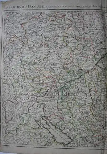 Donaulauf Cours du Danube kolor Orig Kupferstichkarte Iaillot 1700 