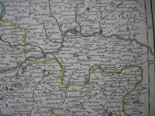Donaulauf Cours du Danube kolor Orig Kupferstichkarte Iaillot 1700 