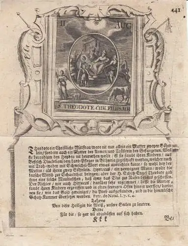 Sankta Theodote 2. August Trösterin der Gefangenen Orig Kupferstich um 1750