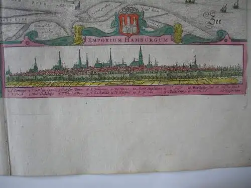 Elbe Hamburg Ansicht Stromkarte altkolor Orig Kupferstichkarte Janssonius 1650