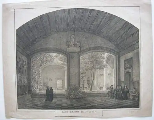 Dominicus Quaglio (1787-1837) Klosterhof in Franken Inkunabel Lithographie 1818 