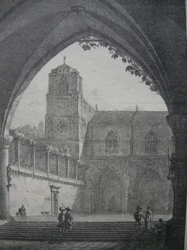 Dominicus Quaglio (1787-1837) Klosterhof in Franken Inkunabel Lithographie 1818 