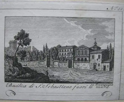 Rom Roma Basilica S. Paolo S. Sebastiano fuori le mura Orig Kupferstich 1800