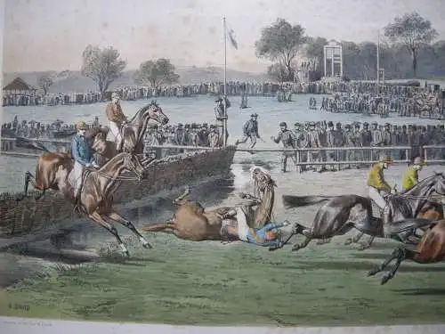 Gustave David (1824-1891) Auteuil Pferderennen Tiercé Orig. Lithografie 1850