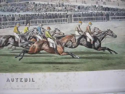 Gustave David (1824-1891) Auteuil Pferderennen Tiercé Orig. Lithografie 1850