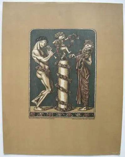 Hans Schwegerle (1882-1950) Allegorie Musik Orig Lithografie 1910 Jugendstil