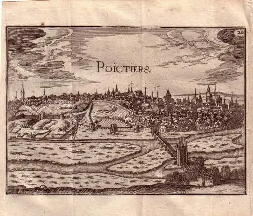 Poitiers France Frankreich Orig. Kupferstich 1670 Gravure de cuivre 