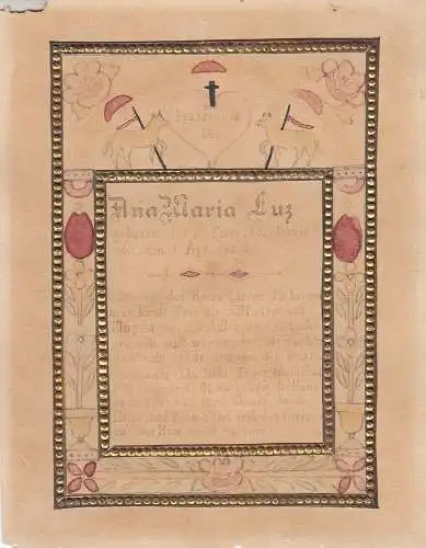 Votivblatt Denkspruch für Ana Maria Luz Originalzeichnung 1890 