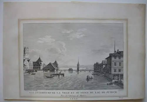 Zürich Züricher See vom Haus zum Schwert Schweiz Orig. Kupferstich Née 1790