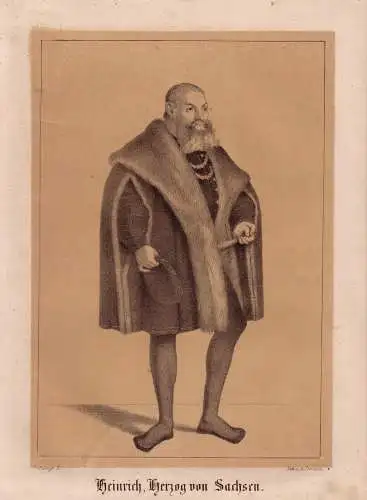 Herzog Heinrich von Sachsen Orig Lithographie um 1850 A. Pretzsch 