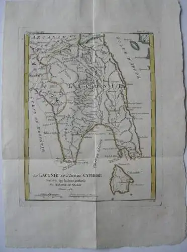 Griechenland Lakonien kolor Kupferstichkarte Bocage 1786 Antike Hellas