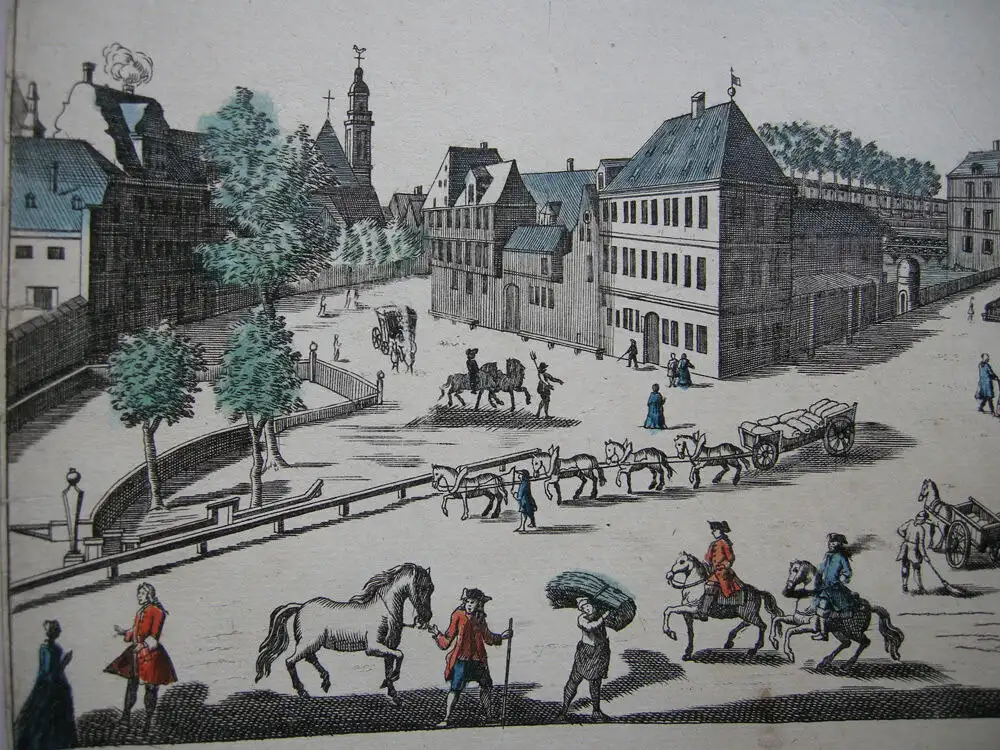 Vue d’optique Szczecin Stettin Polen Pferdemarkt 1750 kolor Orig Kupferstich 1