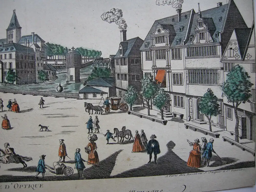 Vue d’optique Szczecin Stettin Polen Pferdemarkt 1750 kolor Orig Kupferstich 2