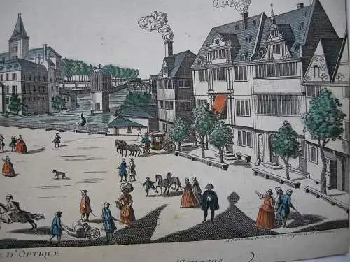 Vue d’optique Szczecin Stettin Polen Pferdemarkt 1750 kolor Orig Kupferstich