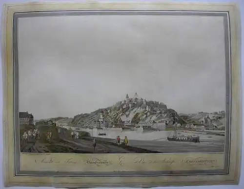 Koblenz Festung Ehrenbreitstein aquarellierte Umrissradierung Ziegler 1798 