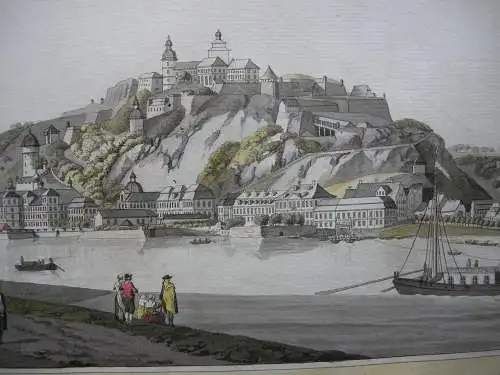 Koblenz Festung Ehrenbreitstein aquarellierte Umrissradierung Ziegler 1798 