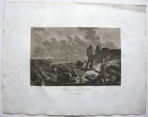 Aschkelon Ruinen Israel Ascalon  Aquatinta Sepia Döbler 1827 Heiliges Land