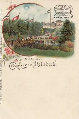 Ak Reinbek Hotel Nancythal Hamburg Stukenbrok Fahrrad Litho ungelaufen 1900