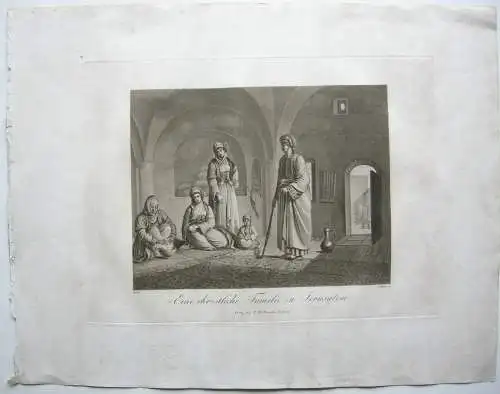 Jerusalem Israel Christliche Familie Aquatinta Sepia Döbler 1827 Heiliges Land 
