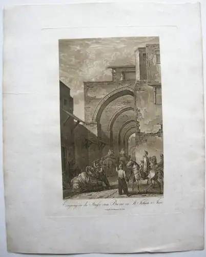 Acre Bazar St. Johann Israel  Aquatinta Sepia Döbler 1827 Heiliges Land 