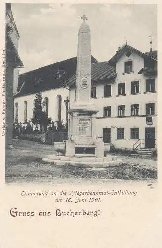 Ak Buchenberg Allgäu Enthüllung Kriegerdenkmal ungelaufen 1901