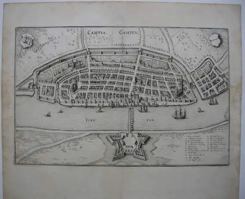 Kampen Vogelschauplan Bird's Eye View Kupferstich Merian1650 Niederlande