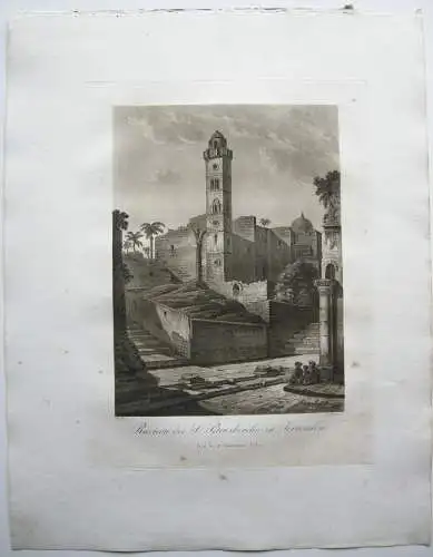 Jerusalem Israel Ruinen Peterskriche Aquatinta Sepia Döbler 1827 Heiliges Land 