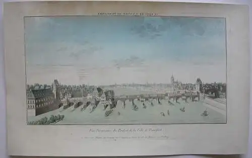 Vue d’optique Guckkastenbild Frankfurt Mainbrücke kolor Orig Kupferstich 1780