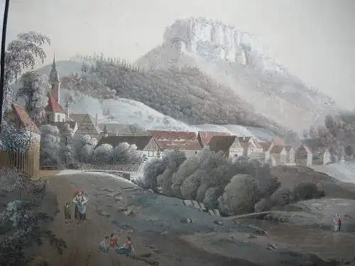 Königstein Sachsen Elbtal Lilienstein aquarellierte Umrissradierung Günther 1790