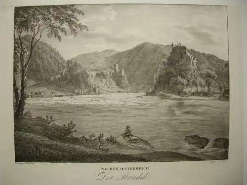 Der Strudel Niederösterreich Orig Lithographie Alt Kunike 1824 Donau 