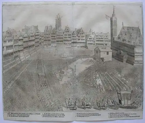 Frankfurt am Main Krönung Karl VI. Zug zum Römer Orig Kupferstich 1711 