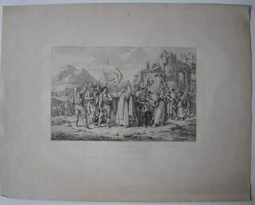 Römische Landleute Päpstliche Fahne Orig Radierung Ludwig Richter 1831