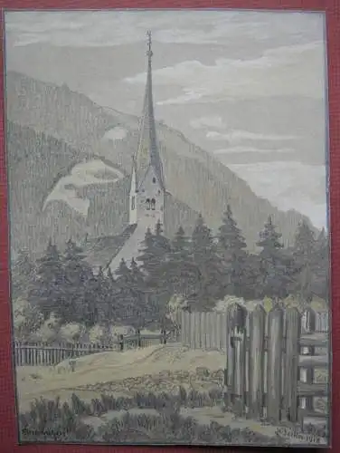 Garmisch Oberbayern Orig Bleistiftzeichnung 1918 signiert