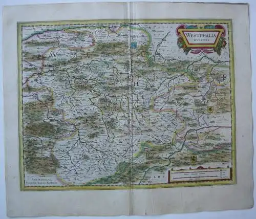 Herzogtum Westfalen altkolor Orig Kupferstichkarte Janssonius 1627 Nordrhein  