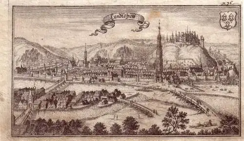 Landshut Gesamtansicht Trausnitz Orig Kupferstich 1700 Niederbayern Stridbeck 