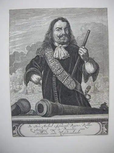 Michiel Ruyter (1607-1676) Niederländischer Admiral Orig Kupferstich um 1700