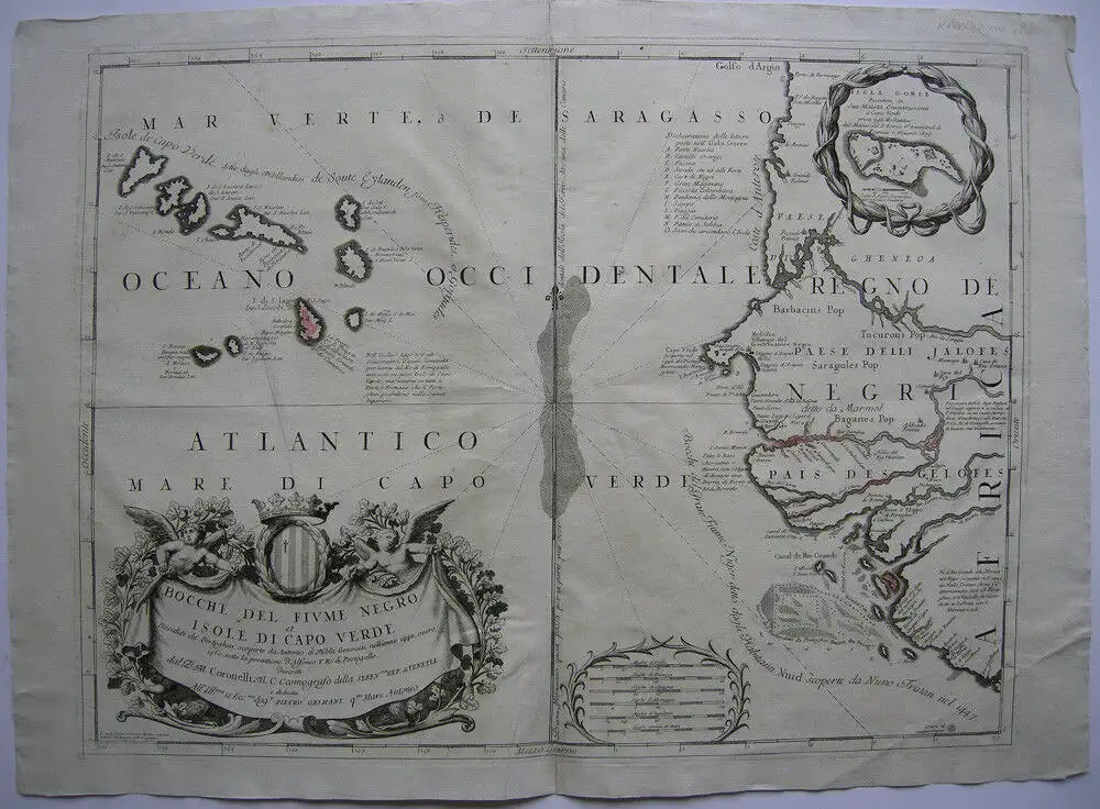 Cabo Verde Kapverdische Inseln Afrika altkolor Orig Kupferstichkarte 1677 0
