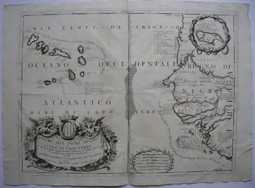 Cabo Verde Kapverdische Inseln Afrika altkolor Orig Kupferstichkarte 1677