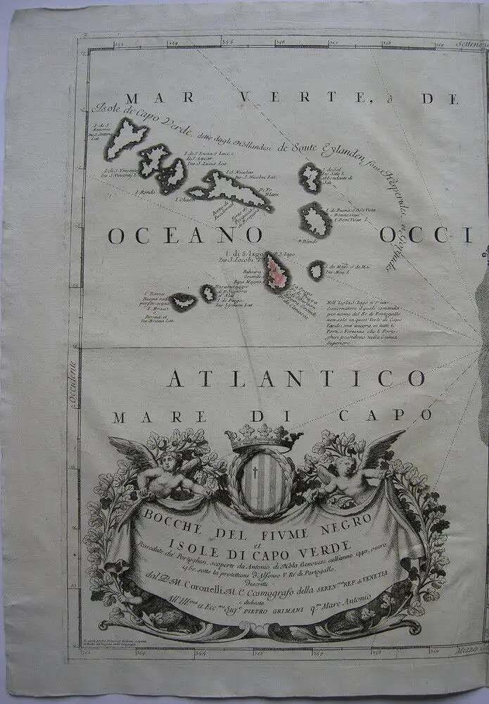 Cabo Verde Kapverdische Inseln Afrika altkolor Orig Kupferstichkarte 1677 1