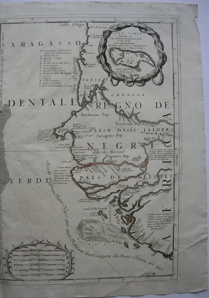 Cabo Verde Kapverdische Inseln Afrika altkolor Orig Kupferstichkarte 1677 2