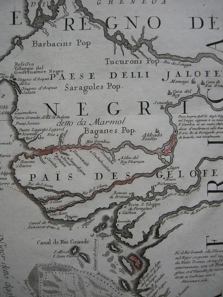 Cabo Verde Kapverdische Inseln Afrika altkolor Orig Kupferstichkarte 1677 4