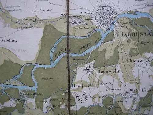 Ingolstadt Terrain Feldmanöver Fürst Wrede altkolor Lithographie 1823 Oberbayern