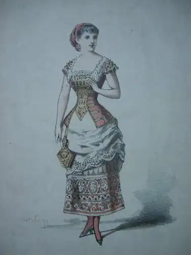 Madm. Piccolo als Sanchette Schauspielerin Orig. Farblithographie 1880