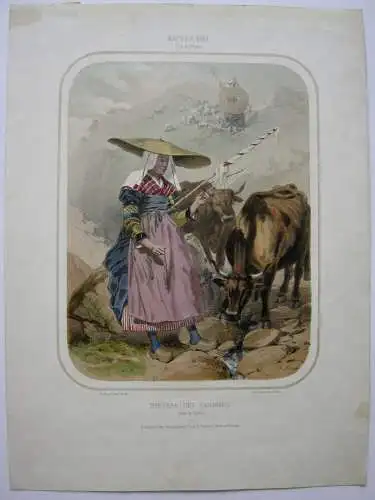 Bergere des Garniers Thiers Auvergne France Orig Lithografie Charles Bour 1860