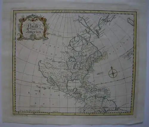 North America Nordamerika Kontinentkarte kolor Orig Kupferstichkarte Gibson 1763