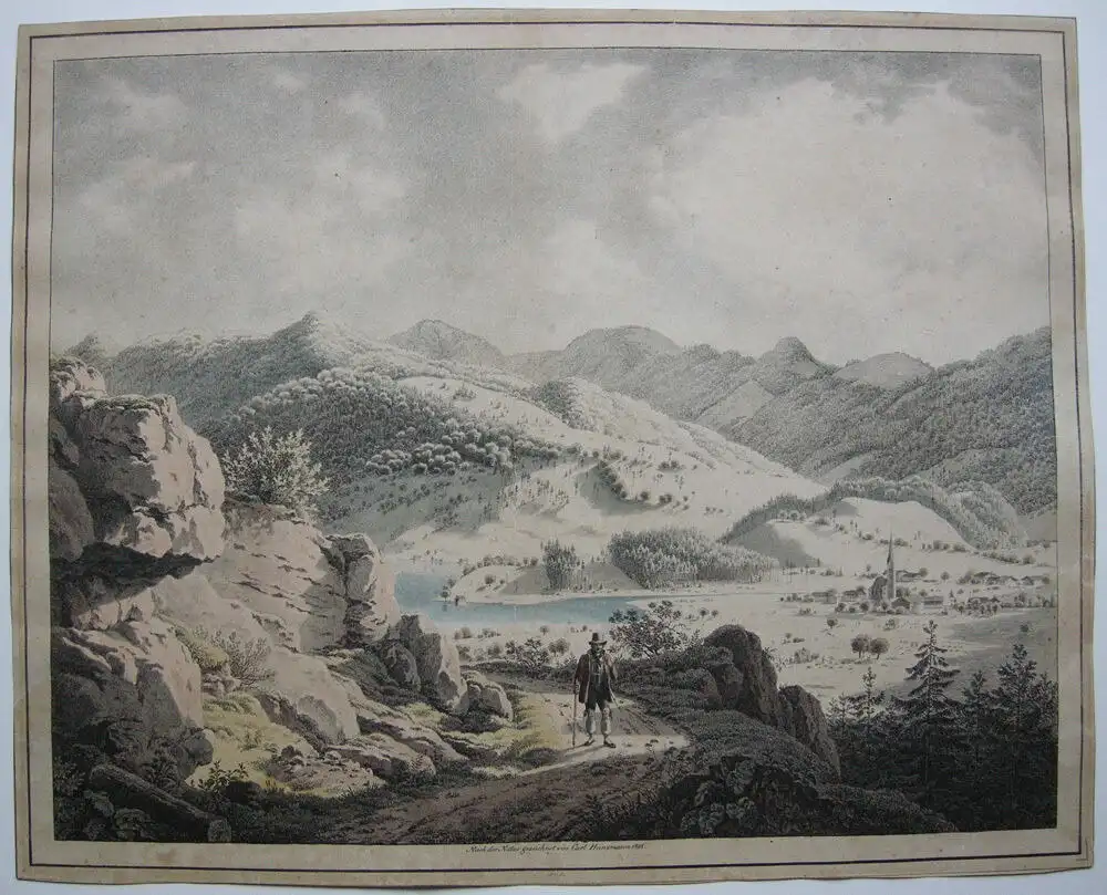 Westerhofen Schliersee Inkunabel Lithografie koloriert Carl F. Heinzmann 1818 0