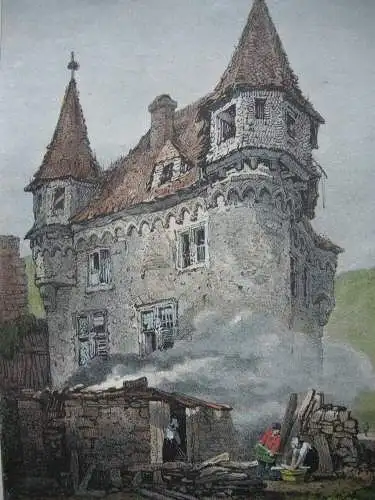 Köhlerhütte in Boppard Rheinland-Pfalz Orig Farblithografie Hullmandel 1825